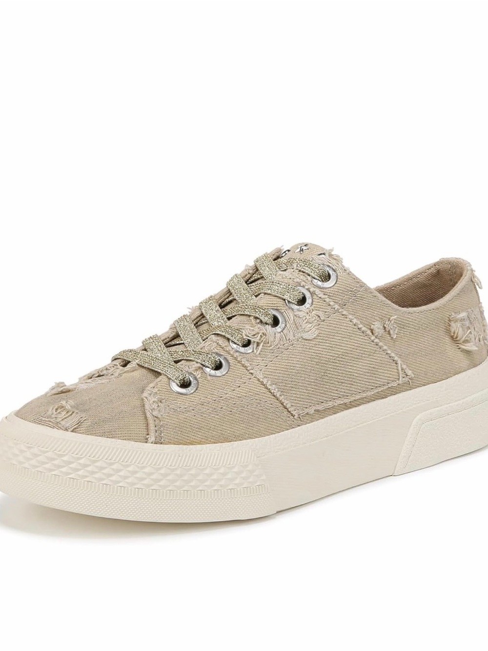 Women's Distressed Low-Top Canvas Sneaker in Beige